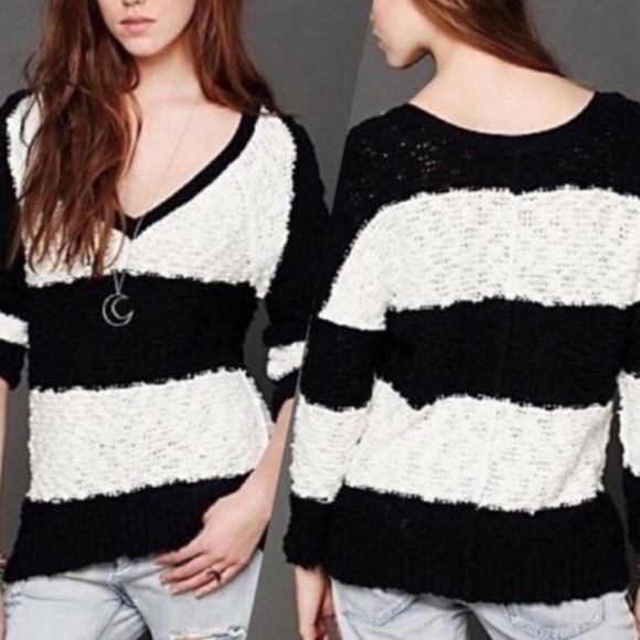 Free People sweater rugby songbird boucle‎ popcorn loose knit Stripe Pullover - Picture 2 of 6
